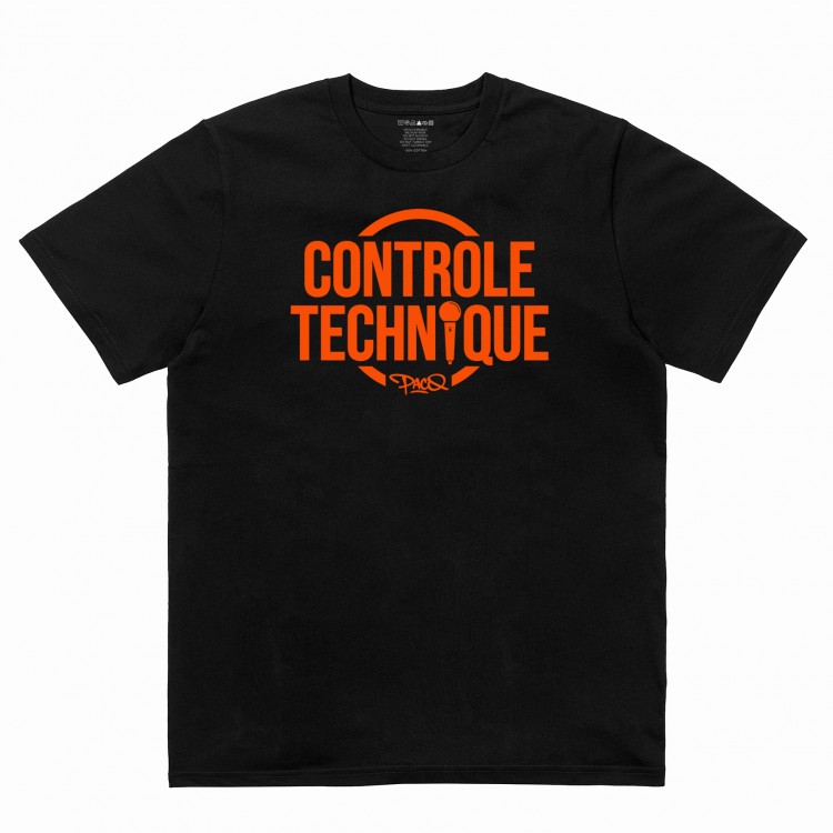 T-shirt Paco " Contrôle Technique " Noir ( Texte orange )